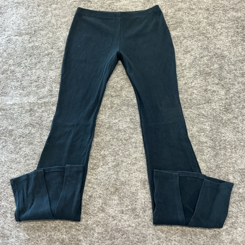 Toit Volant Navy Blue Ribbed Flared Leggings With Slit Detailing Size M